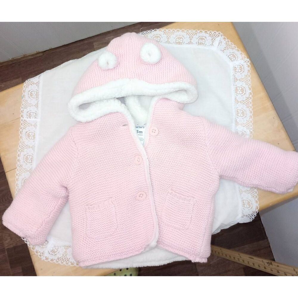 Carters pink knit, Sherpa lined coat 0-3 months girls